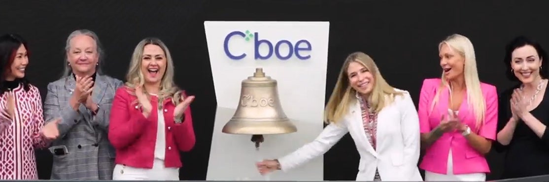 Professor Andrea Eisfeldt ringing the Cboe bell
